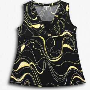 Size Large Y2K JKLA California Yellow Black Swirl Design V-Neck w/ Faux Cami Top